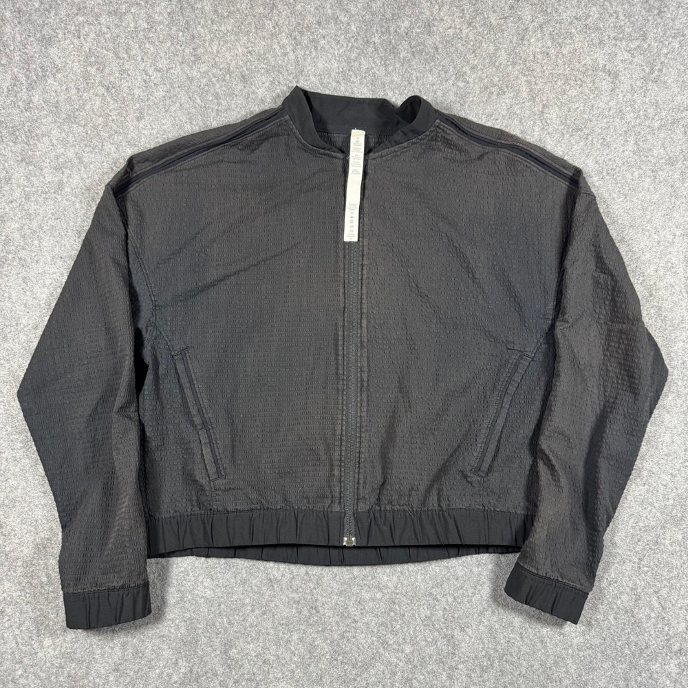 Lululemon Jacket Womens 8 Grey Bomber Seersucker Textured Full Zip Ventilated